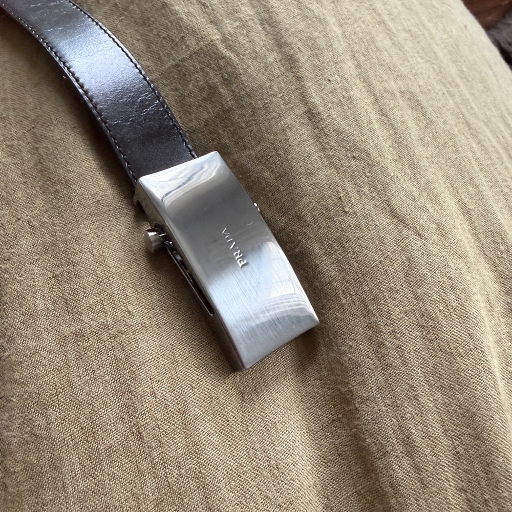 Authentic Prada Dark Brown Leather Belt with Silver Buckle - Picture 3 of 5